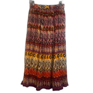 Chaudry Bold Maximalist Colorful Print Aline Stretchy Waist Maxi Skirt Lined MD